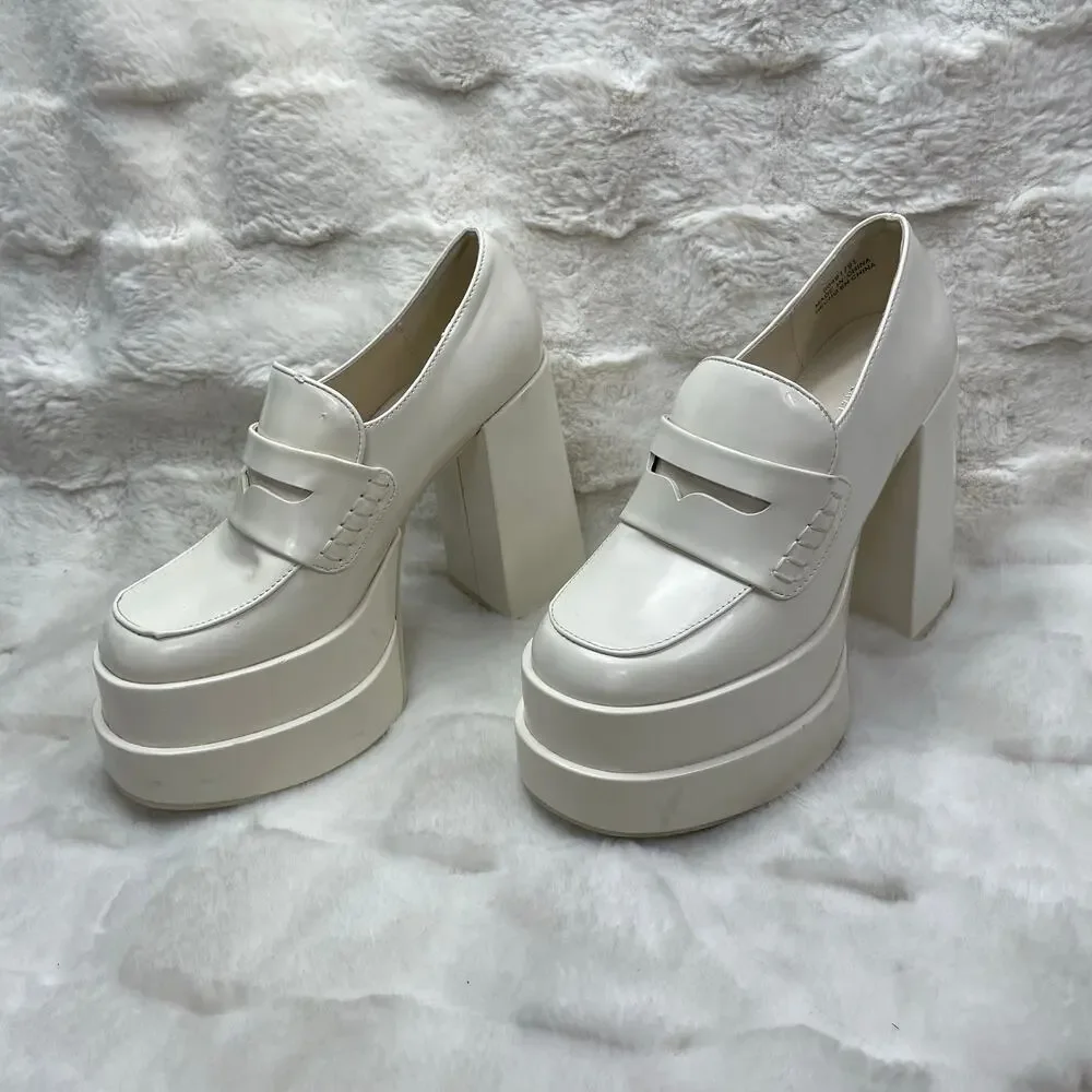 🔥Forever 21 Chunky White Platforms Emo Lolita Preppy Academia Y2K Size 5.5